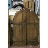 Pair of Oak Gothic Style Arched Shutters / Doors with large Iron Hinges, 111cms high x 68cms wide