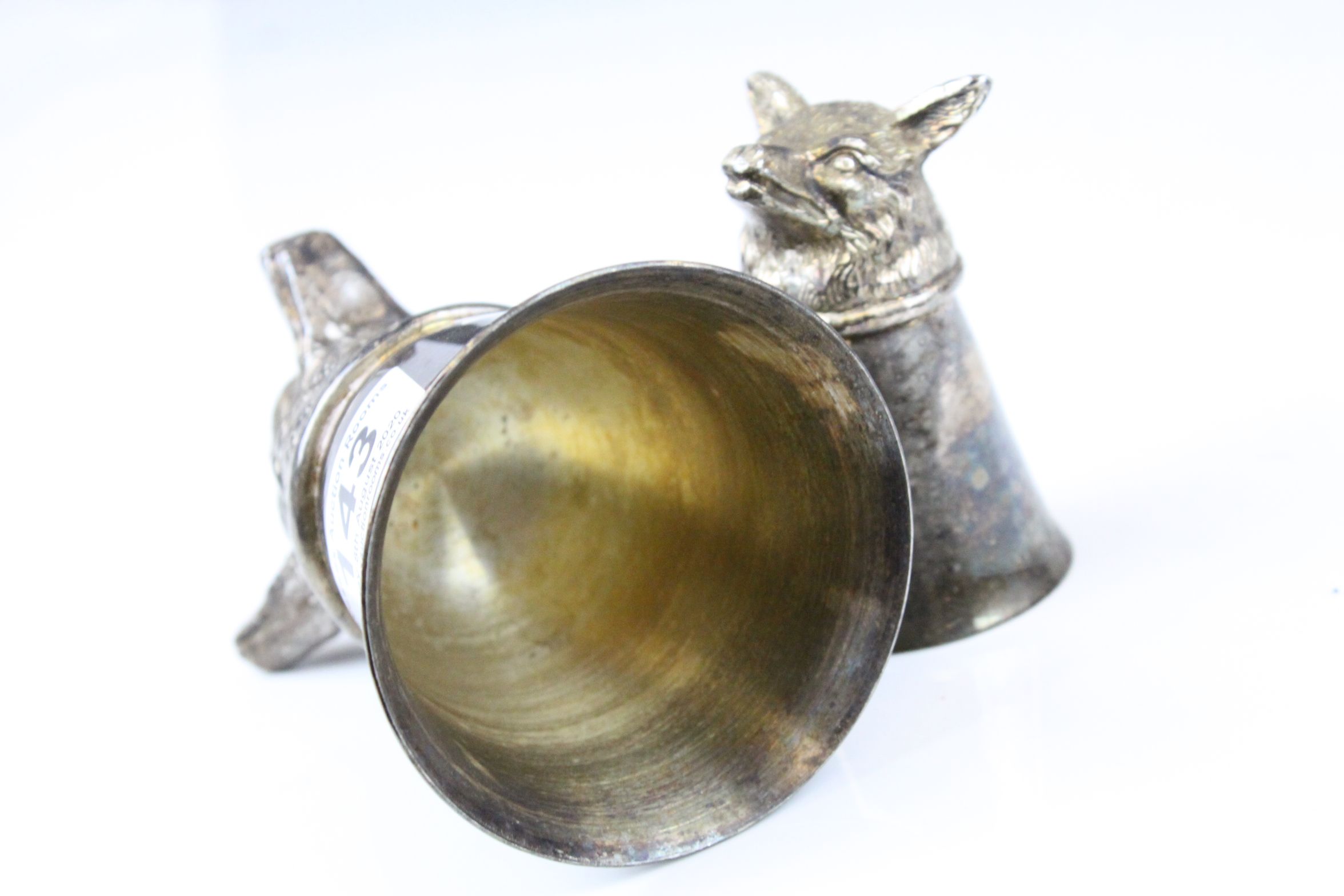 Two White Metal ' Fox Head ' Stirrup Cups, 10cms and 7cms high - Image 4 of 4