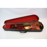 Wooden Cased Violin and Bow