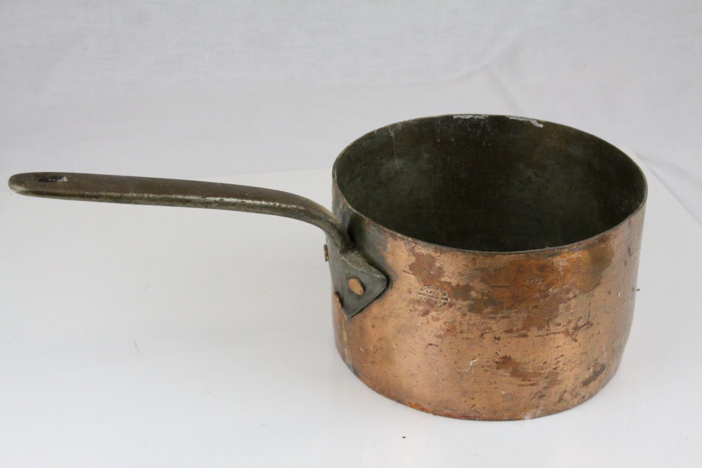 Antique Copper Saucepan with Iron Handle stamped Wilson & Son 13cms high together with a Victorian - Image 4 of 5