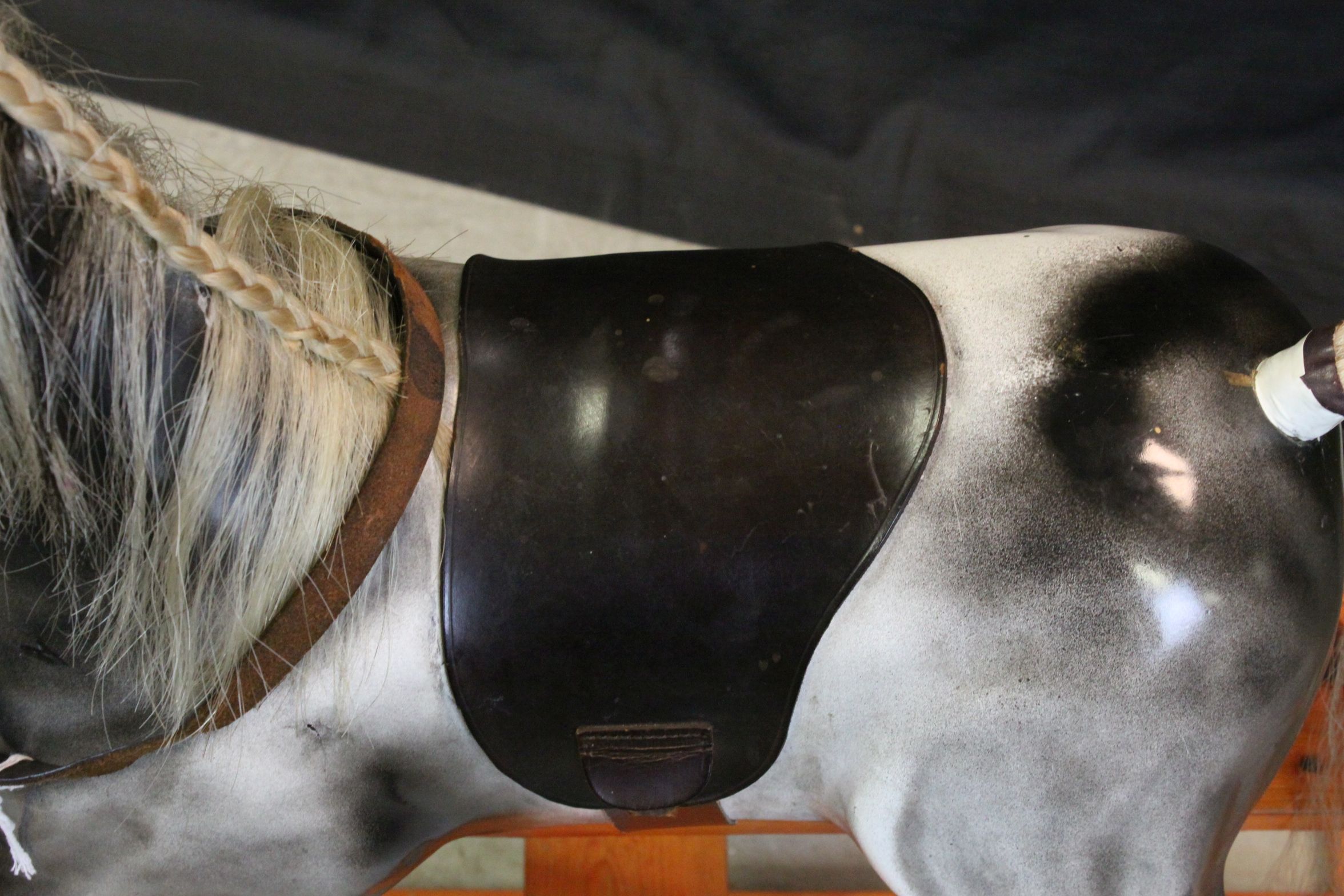 Fibreglass Grey Rocking Horse with Leather Bridle and Saddle, Horse Hair Mane & Tail, raised on a - Image 7 of 9