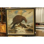19th/20th century oil on canvas, study of an eagle with prey in mountain landscape, 66.5 x 72cm