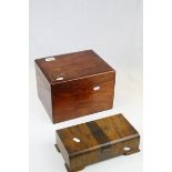 An antique mahogany box and a mid 20th century cigarette box.