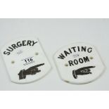 Pair of Porcelain Door Signs for Waiting Room and Surgery