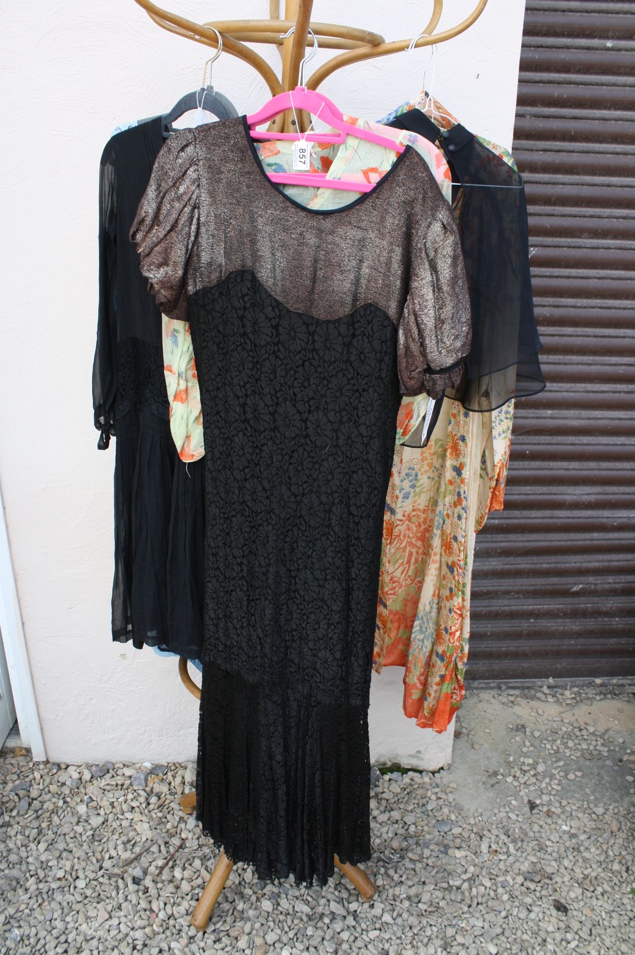 Vintage Clothing - Eight 1920's / 30' / 40's Dresses together with a Silk Dressing Gown and a