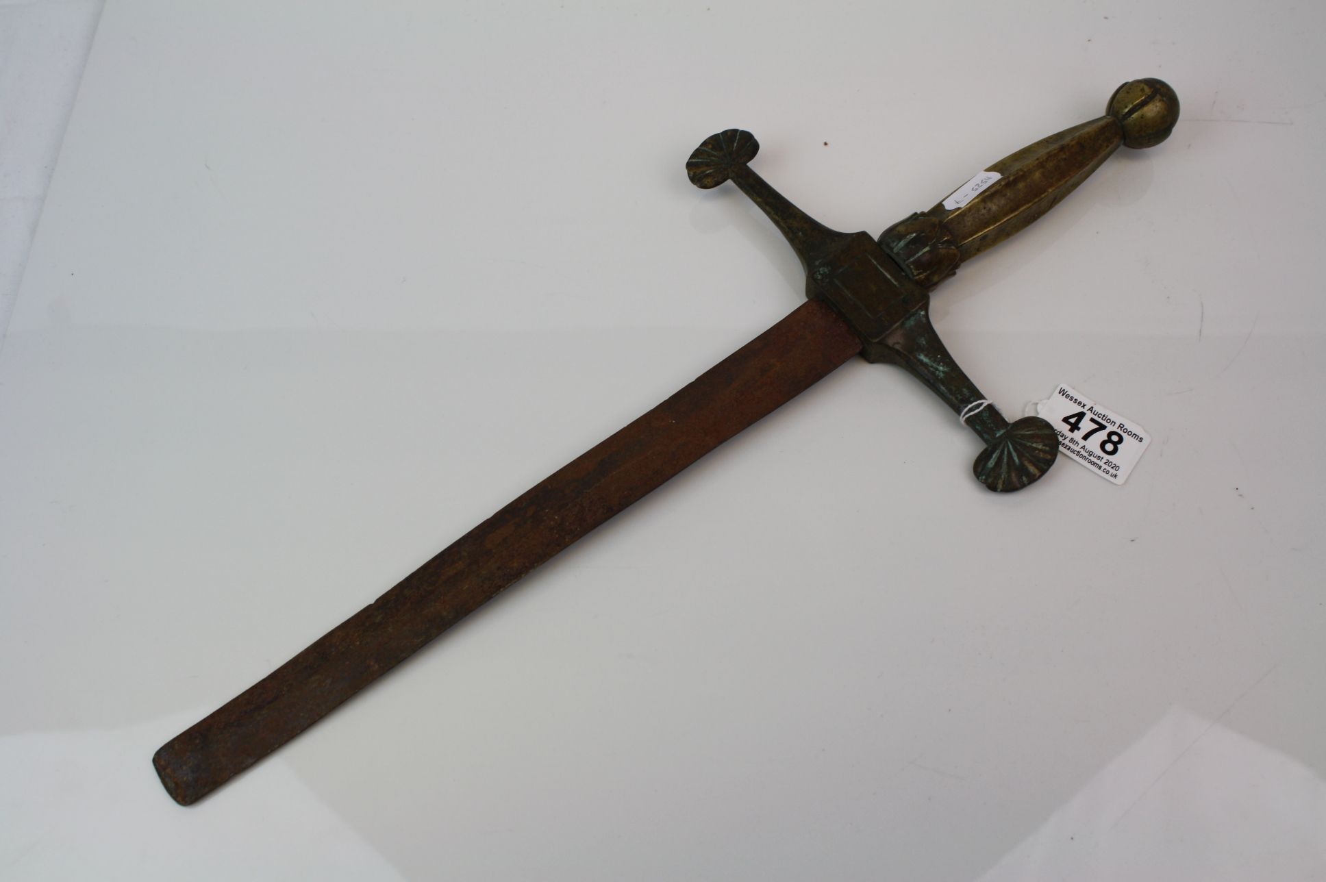 A Decorative sword with brass handle and hilt (A/F).