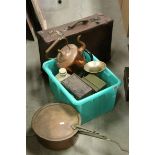 Mixed Lot including Leather Suitcase, Copper Saucepan, Copper Kettle, Metal Boxes, etc