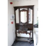 Large Victorian Oak Hall Stand, the upper section with central mirror surrounded by an arrangement