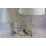 Two Alabaster Table Lamps, one raised on three brass claw feet, 42cms high