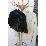 Vintage Clothing - Victorian Black Velvet Cape and Late Victorian / Edwardian Green Silk Cape with
