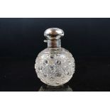 Early 20th century Globular Cut Glass Perfume Bottle with Stopper, the Silver Lid with Chester