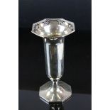 George V Walker & Hall silver pedestal vase, flared octagonal neck, pierced ribbon and bow