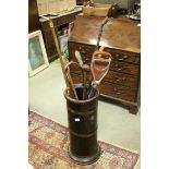 Brass Bound Wooden Stick Barrel, 56cms high together with a Quantity of Sticks including Knobkerrie