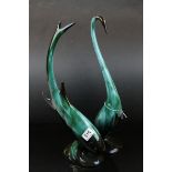 Blue Mountain Pottery - Large Fish and a Long Necked Bird, 38cms high