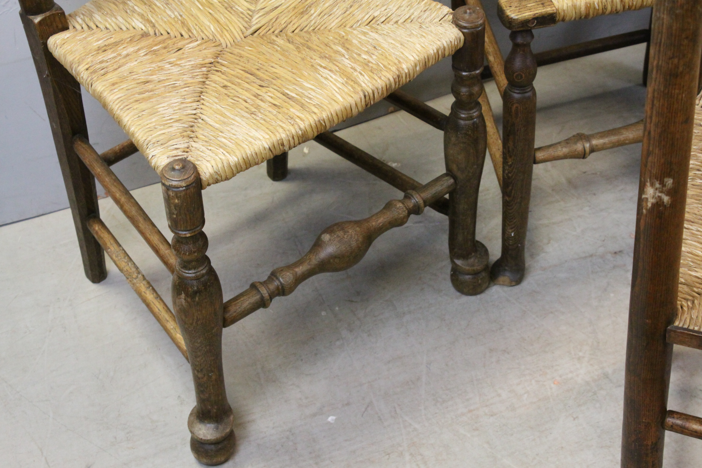 Set of Four Oak Ladder Back Dining Chairs with Rush Seats - Image 5 of 5