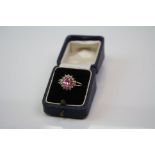 Fully hallmarked 9ct gold and pink Tourmaline & CZ cluster ring.
