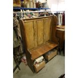Pine High Back Settle, 118cms long x 145cms high together with a Glazed Dresser Top