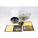 A group of sundries to include silver plated Walker and Hall basket a blanc de chine vase with