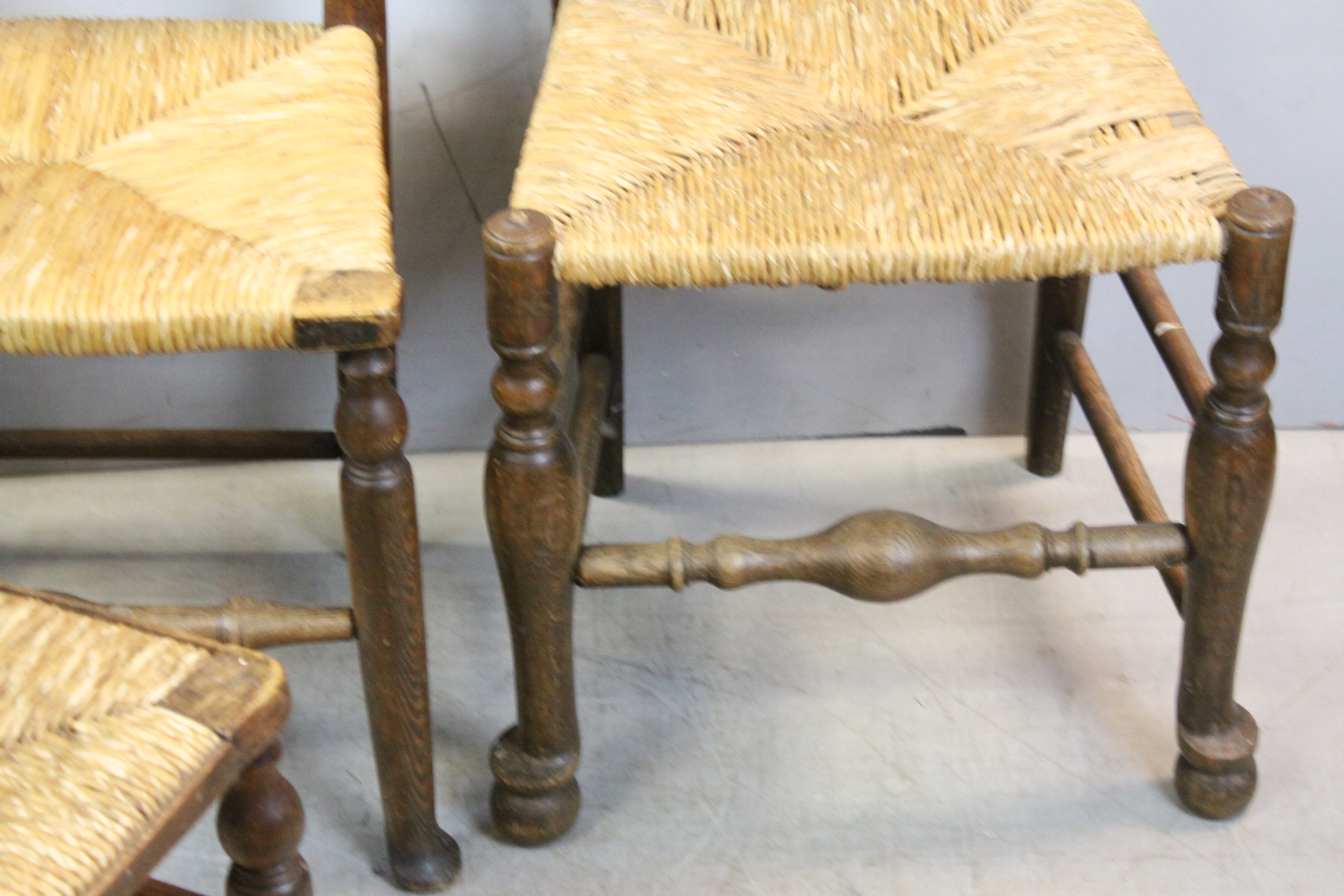 Set of Four Oak Ladder Back Dining Chairs with Rush Seats - Image 4 of 5