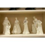 Six Royal Worcester White Glazed Figurines including Two 'Our Cherished Moments' (Mothering Sunday