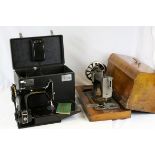 Walnut Cased Vickers Sewing Machine together with Cased Electric Singer Sewing Machine