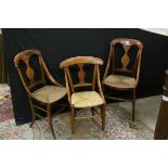 Pair of Continental Ash Single Chairs with Rattan Seats and another Small example
