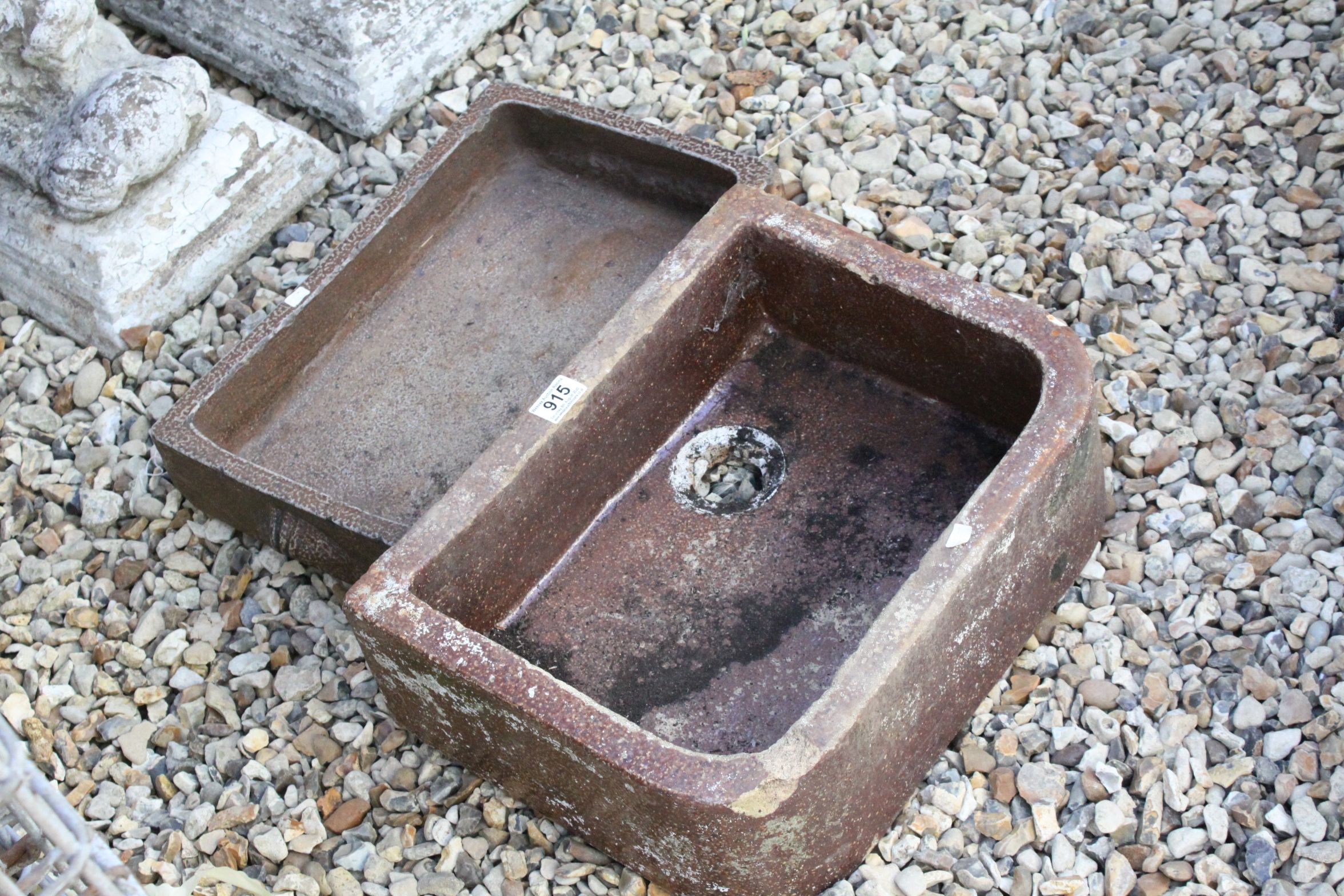 Two Vintage Brown Salt Glazed Planters