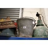 Industrial Green Enamel Light Shade, Red Fire Bucket, Galvanised Bucket, Watering Can and Two