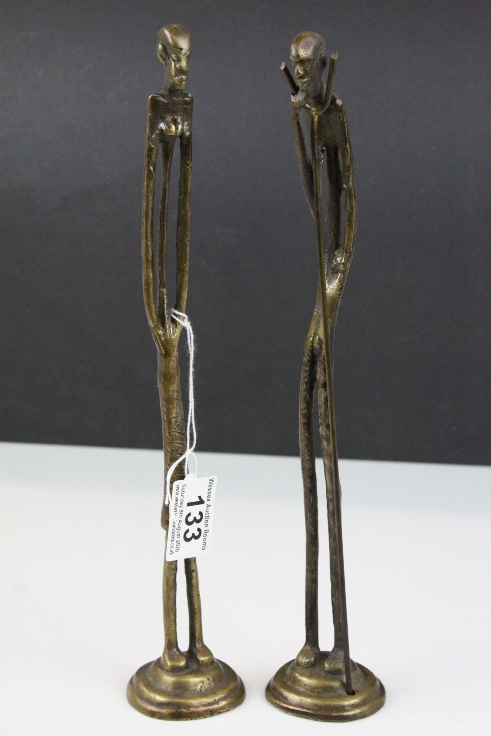 Pair of Benin Bronze Style Tall Slender African / Tribal Figures, 31cms high