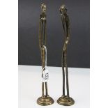 Pair of Benin Bronze Style Tall Slender African / Tribal Figures, 31cms high