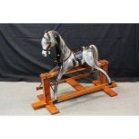 Fibreglass Grey Rocking Horse with Leather Bridle and Saddle, Horse Hair Mane & Tail, raised on a