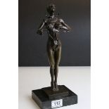 Erotic Bronze Figure of a Semi-Naked Woman on Slate Plinth, 35cms high