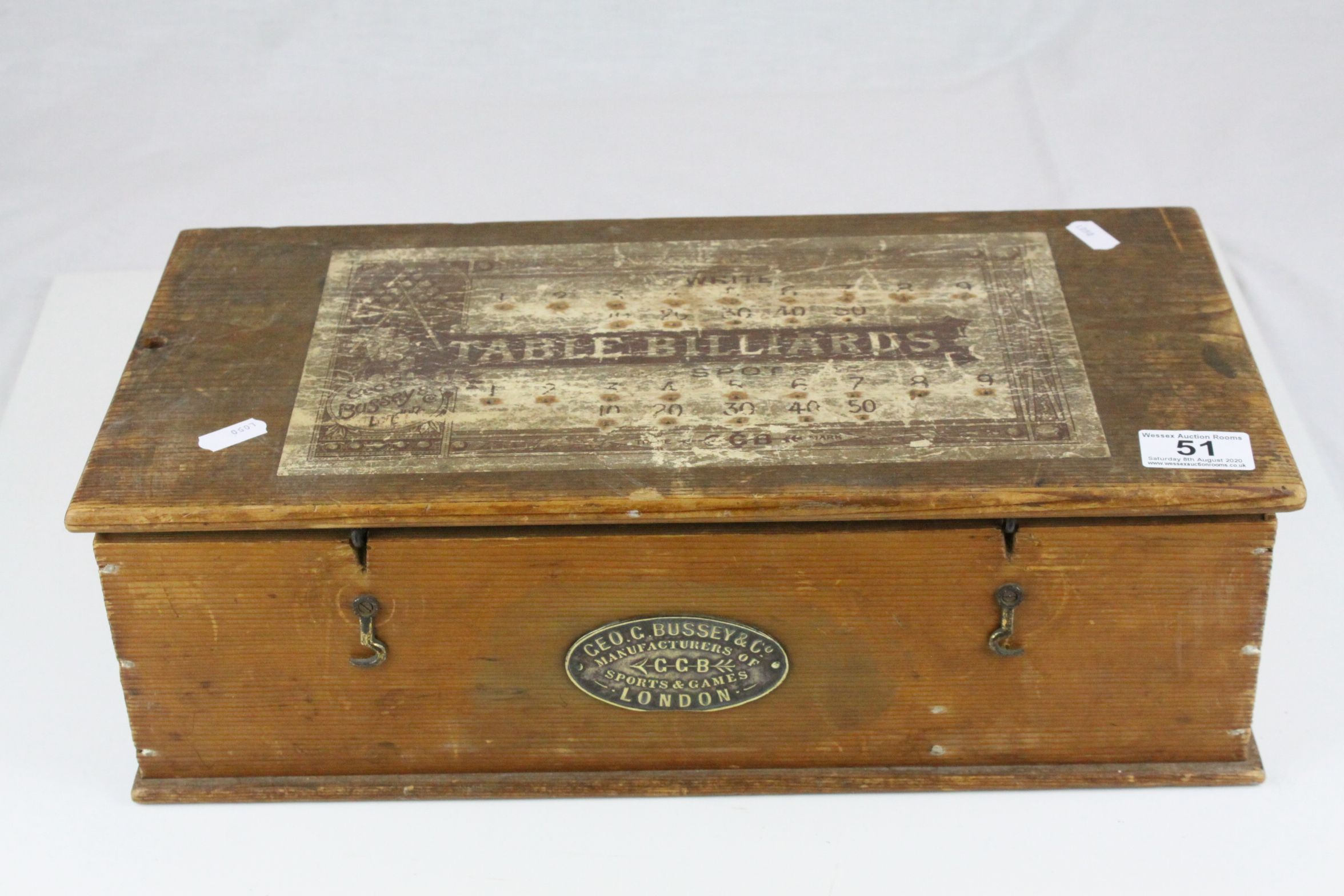 George C Bussey & Co Table Billards Set contained within it's original Pine Box with Brass Plaque to - Image 2 of 8