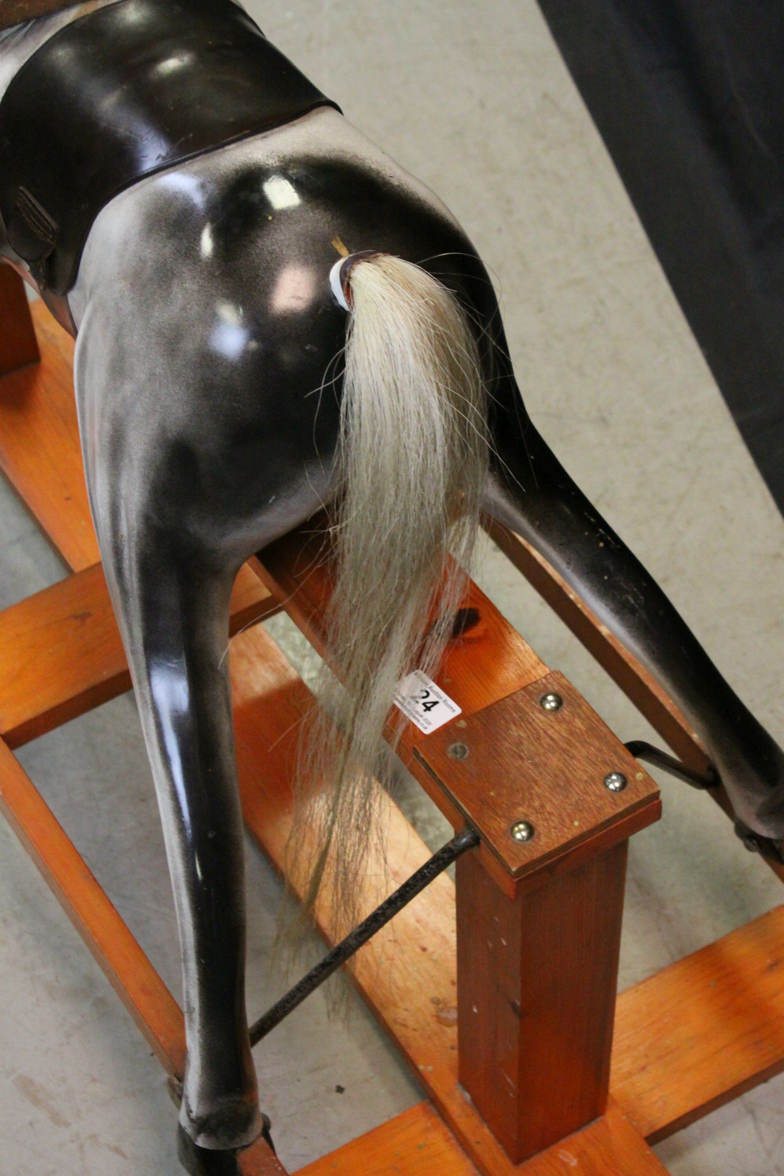 Fibreglass Grey Rocking Horse with Leather Bridle and Saddle, Horse Hair Mane & Tail, raised on a - Image 8 of 9