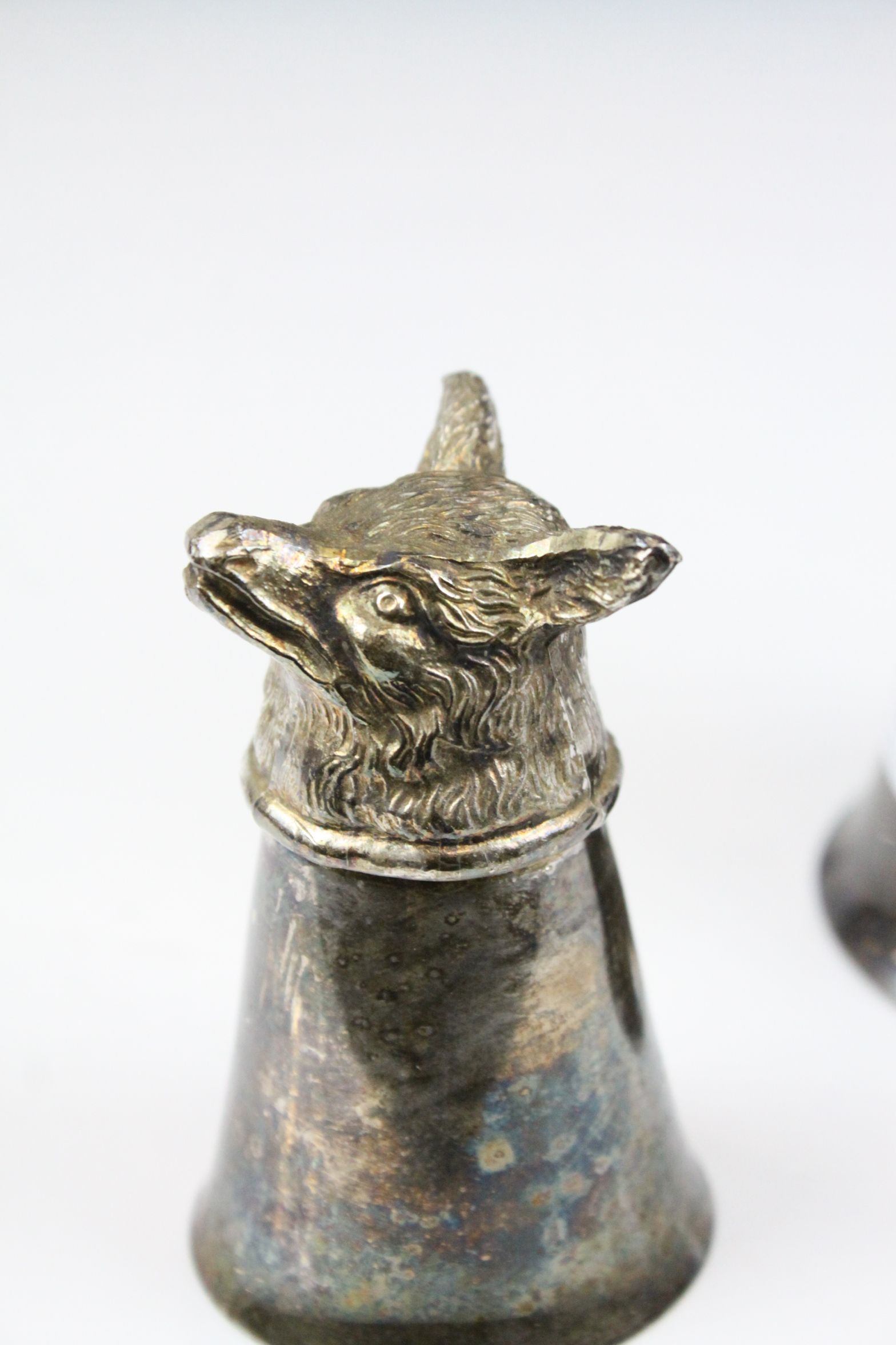 Two White Metal ' Fox Head ' Stirrup Cups, 10cms and 7cms high - Image 2 of 4