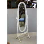White Painted Oval Cheval Mirror, 151cms high