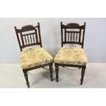 Pair of Edwardian Dining Chairs with stuff over seats