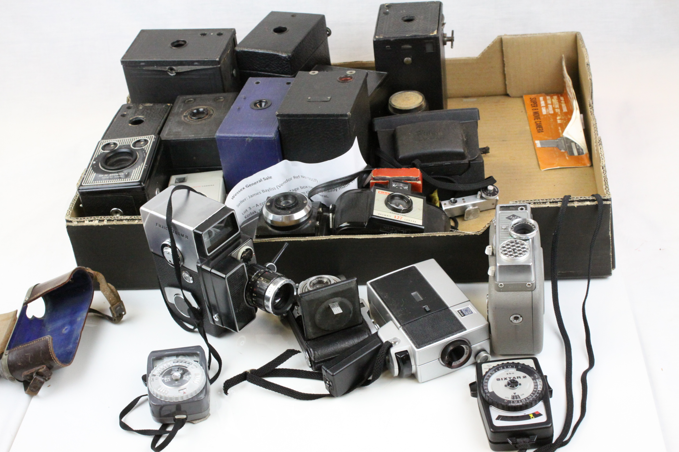Collection of Vintage Box Cameras, mainly made by Kodak plus a selection of 8mm Cine Cameras