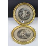 Pair of Antique Engravings - Cupid Wounded and Venus instructing Cupid - both with labels to verso