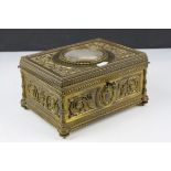 Mid 19th century French Gilt Metal Casket, the hinged lid inset with a signed painted portrait of