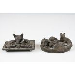 Bronze Desk Paperweight in the form of a Fox Head surrounded by Scrolls, 10cms long together with an