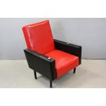 Mid 20th century Retro Red and Black Leatherette Armchair, 69.5cms wide x 86cms high