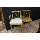 Two Pairs of Bamboo and Rush Seated Chairs together with a pair of faux Bamboo Single Chairs