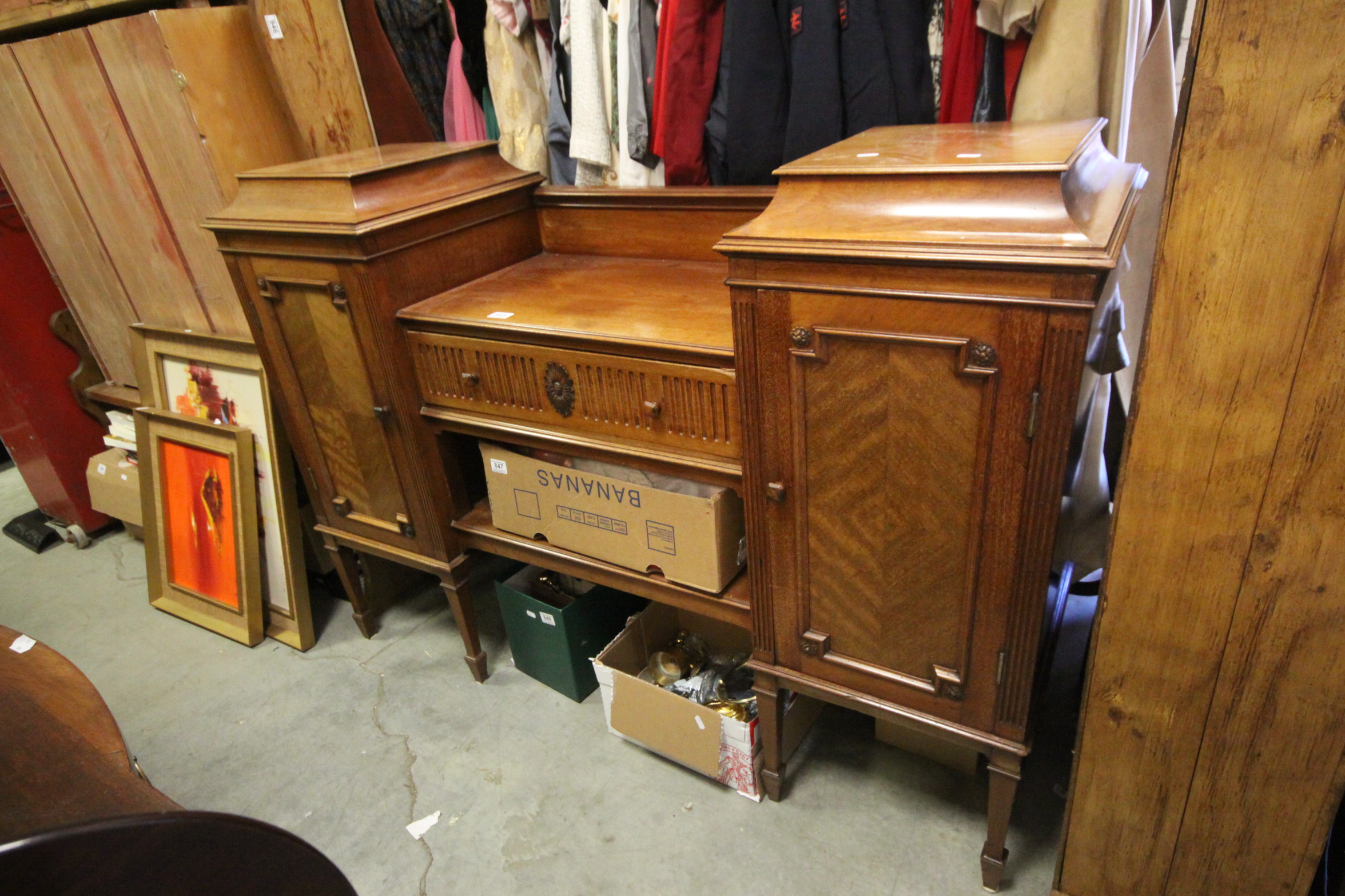 Victorian Mahogany Pedestal Sideboard with central drawer over a shelf flanked by two pedestals