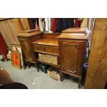 Victorian Mahogany Pedestal Sideboard with central drawer over a shelf flanked by two pedestals