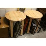 Pair of Modern Pine Circular Tables raised on Castors, 60cms diameter x 71cms high
