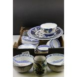 A quantity of contemporary oriental blue and white china to include tea bowls,soup bowls and