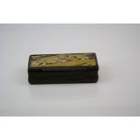 Antique Horn Snuff Box with an applied scene to lid of a Family with Dog, 8.5cms long