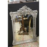 19th century Carved Wood Framed Mirror (later sprayed silver), the large mirrored panel within