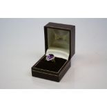 Pear Shaped Amethyst and CZ Ring set in Silver